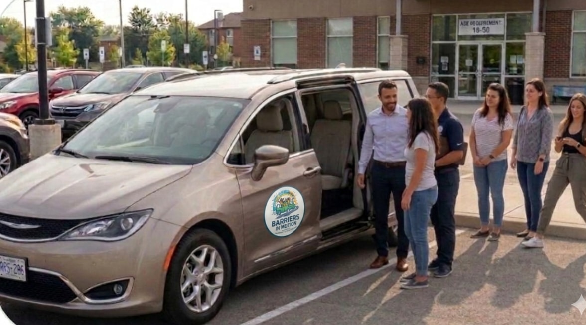 Adults boarding a community transportation van